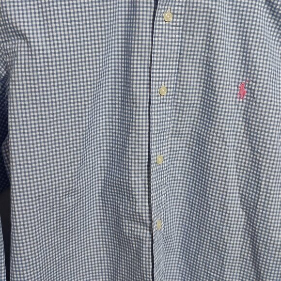 Ralph Lauren Men's Long Sleeve Button Down Shirt Size Large Blue/White Checked - Picture 8 of 10